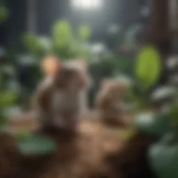 Mice exploring a mint plant