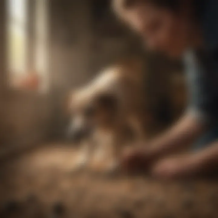 Dog and Owner Inspecting Mouse Bait Together Dog and owner inspecting mouse bait