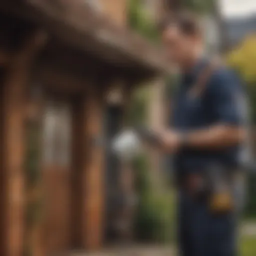 A technician inspecting a residential property for pest infestations