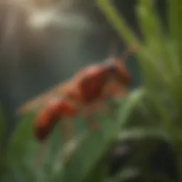 Close-up of a red wasp on a plant
