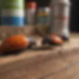 Close-up view of larder beetles on wood
