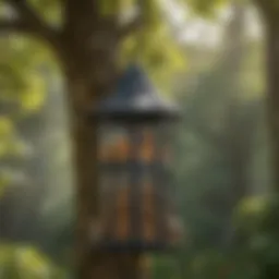 Squirrel-proof bird feeder hanging in garden