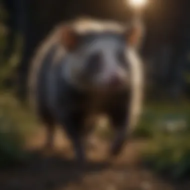 Opossum in garden at night