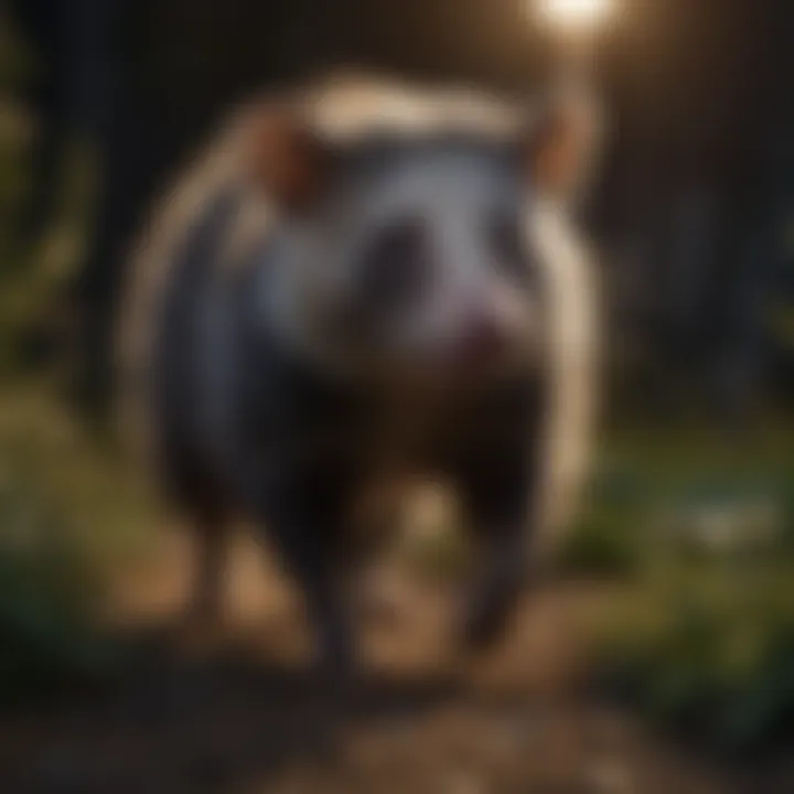 Opossum in garden at night