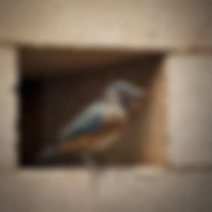 Illustration of humane bird removal technique through wall opening