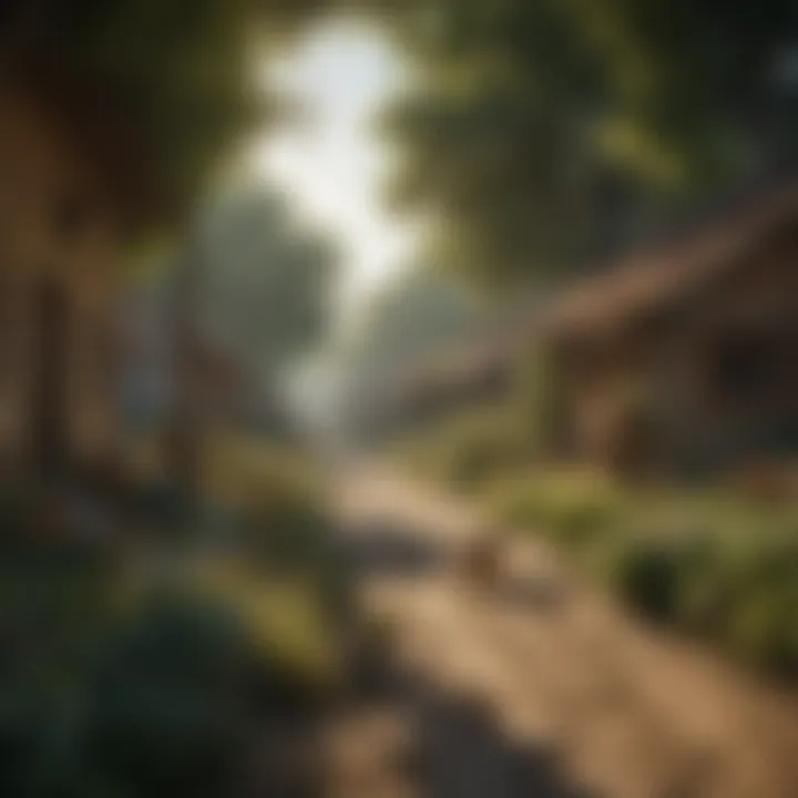 A detailed view of a village ecosystem showcasing biodiversity