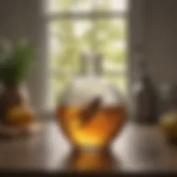 Organic vinegar in a glass bowl on kitchen countertop