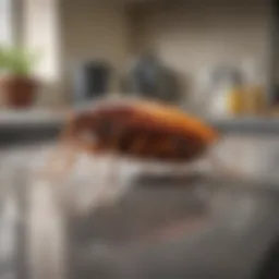 Close-up of a cockroach on a kitchen counter