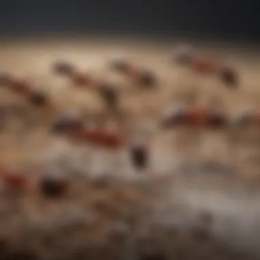 Close-up view of crazy ants on a surface