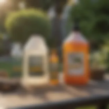 A selection of chemical gopher control products displayed on a garden table