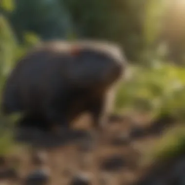 Natural plant-based deterrents for moles displayed in a garden setting