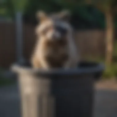 Secured Trash Bin for Raccoon Prevention A well-secured trash bin demonstrating prevention against raccoons.