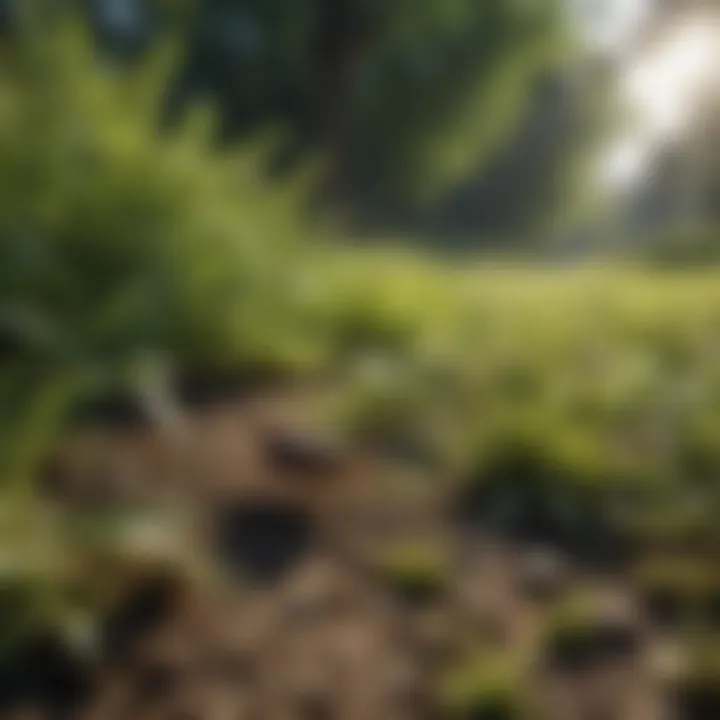 Identifying Tick Habitats in a Lush Yard A lush yard with visible tick habitats