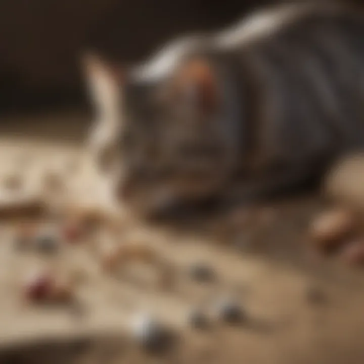 Various types of cat mouse bait displayed on a table