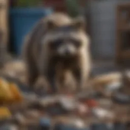 Raccoon rummaging through trash