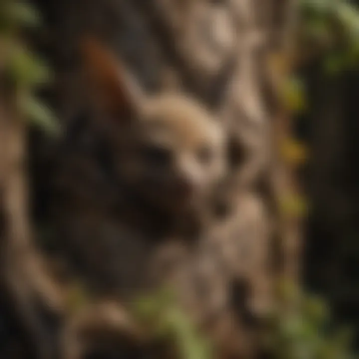 Bat in natural habitat blending with surroundings