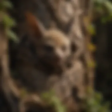 Camouflaged Critter: Bat Concealment Bat in natural habitat blending with surroundings