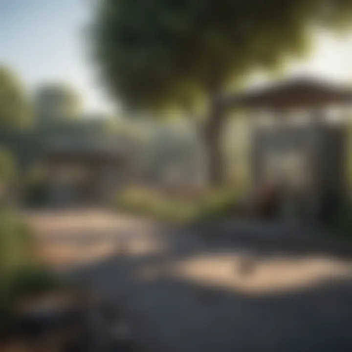 Strategic Placement of Rat Poison Stations A tranquil outdoor space with strategically placed rat poison stations.