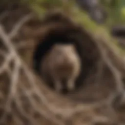 Vole burrow under tree roots