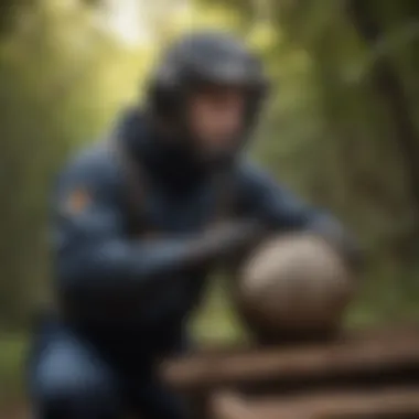 Professional exterminator removing a wasp nest