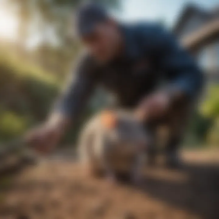 Professional rat exterminator at work