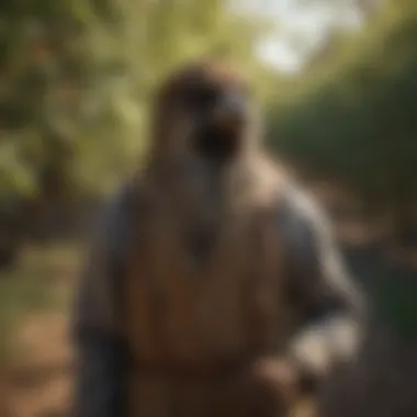 Sparrow scarecrow in orchard Sparrow scarecrow in orchard