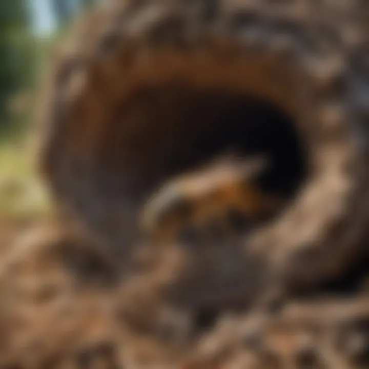 Illustration demonstrating safe approach methods for eliminating a ground hornets' nest