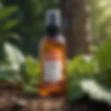Organic Tick Repellent Spray in Natural Setting Tick repellent spray bottle on green leaves
