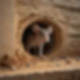 Close-up view of a mouse hole in a building foundation