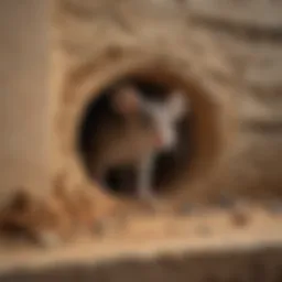Close-up view of a mouse hole in a building foundation