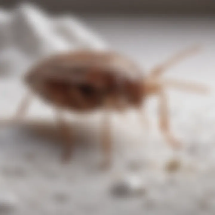 Bed bug crawling on white powder