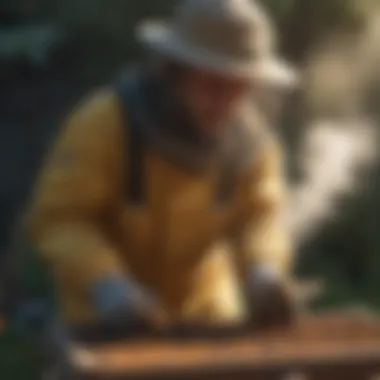 Beekeeper using smoke to relocate bees