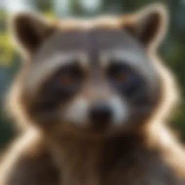 Masked Mystery: Up Close with a Raccoon Close-up of raccoon's distinctive masked face