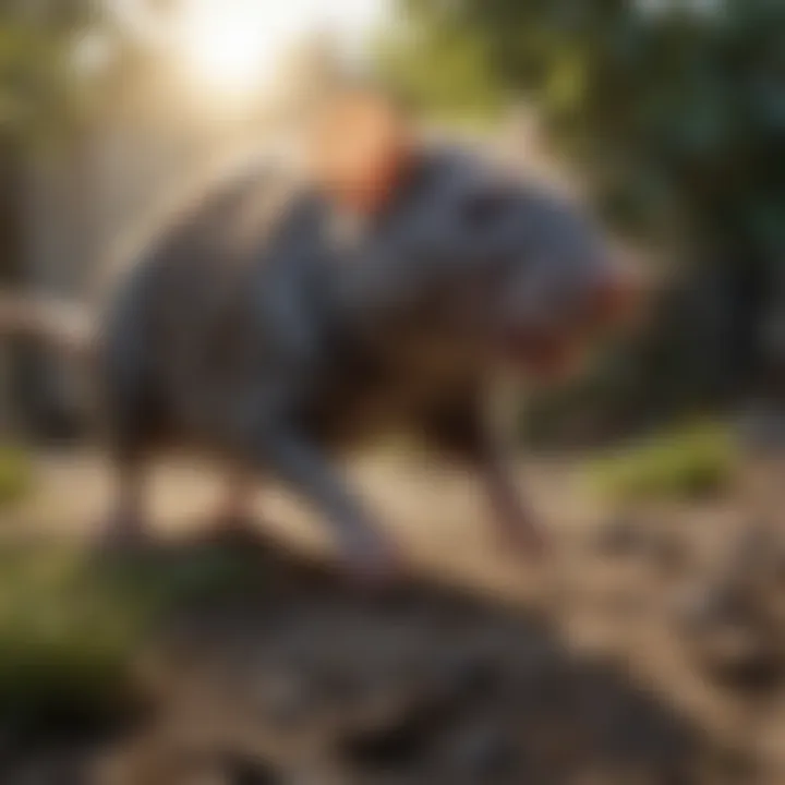 Startling Scurry of a Rat Rodent scurrying in backyard