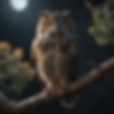 Nocturnal Mystique Enigmatic Owl perched on a moonlit branch in the night