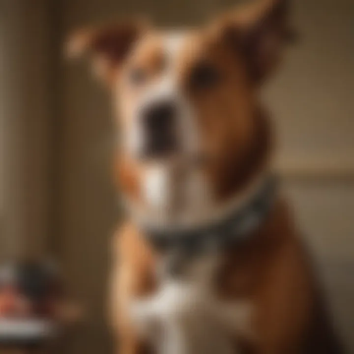 Pet owner observing pet with collar