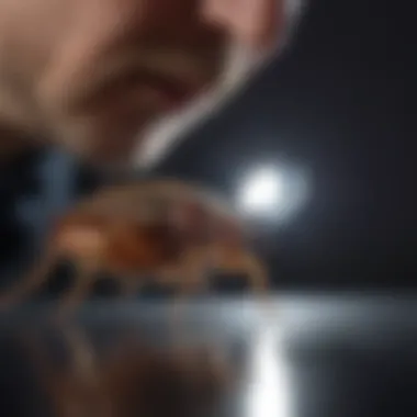 Expert using flashlight for bed bug inspection