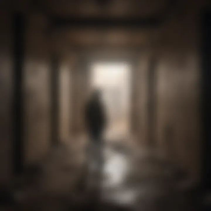 Solitude Amidst Decay Silhouette of a lone explorer in an abandoned urban space