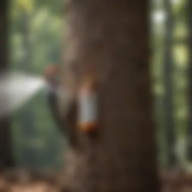 Applying Repellent Spray in the Environment Application of woodpecker repellent spray on trees