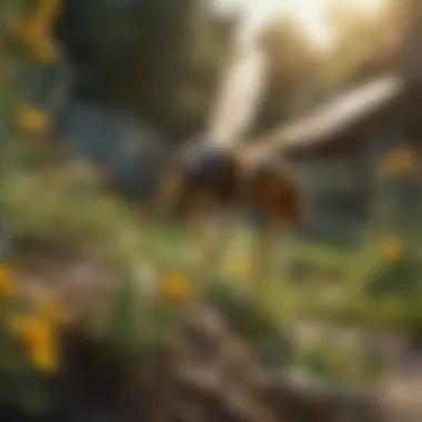 Wasps flying away from a garden with deterrents