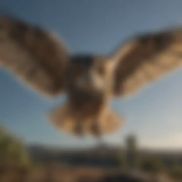 Owl swooping down with wings spread wide