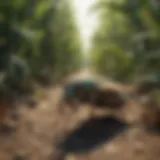 Illustration depicting invasive insect species damaging crops