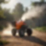 Gas powered mist blower in action