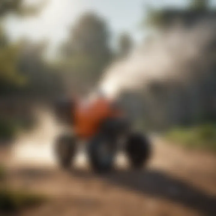 Gas powered mist blower in action