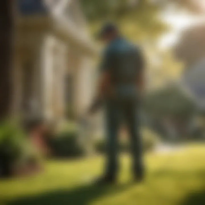 Technician applying pest control solutions in a residential yard