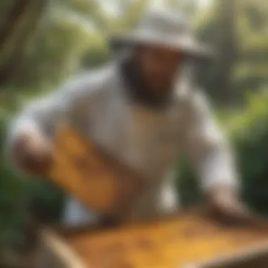 Beekeeper harvesting fresh honey from Miami apiary