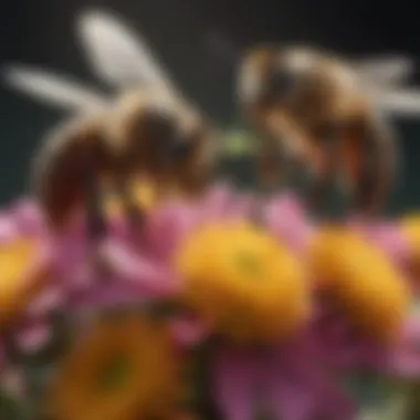 Close-up of bees pollinating colorful flowers in Miami