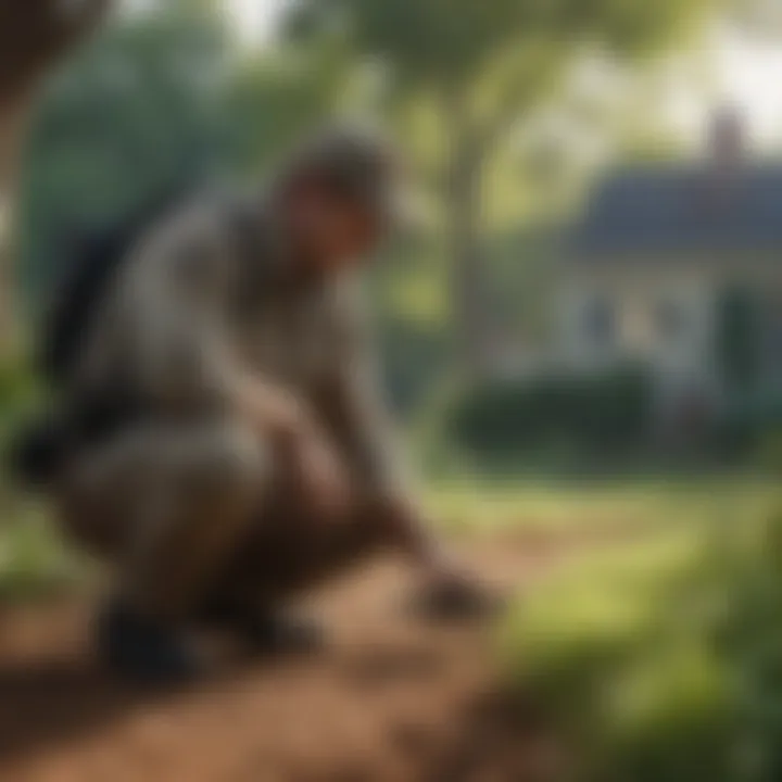 Exterminator inspecting property for pests in Charlotte