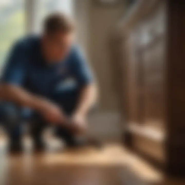 Inspecting for Pests in Trumbull Exterminator inspecting for pests in Trumbull CT