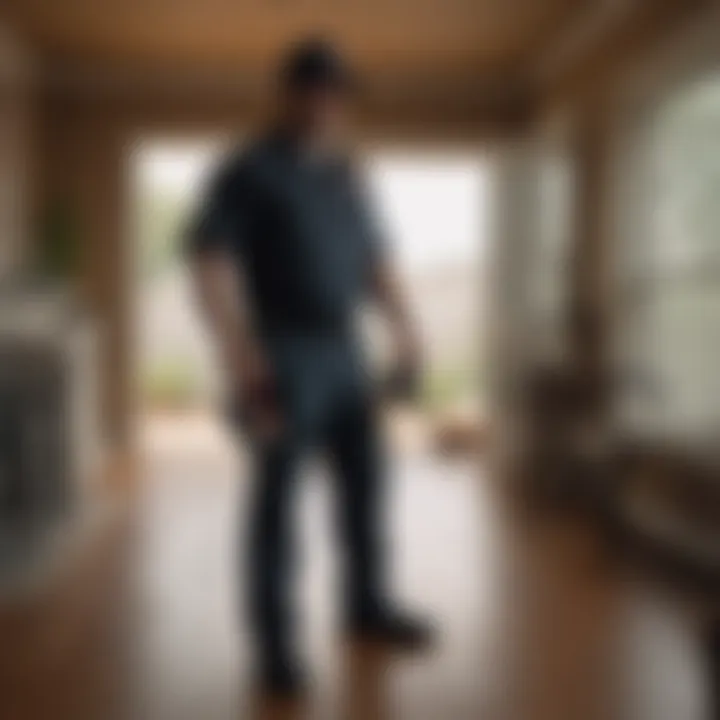 A professional exterminator inspecting a residential property for pests